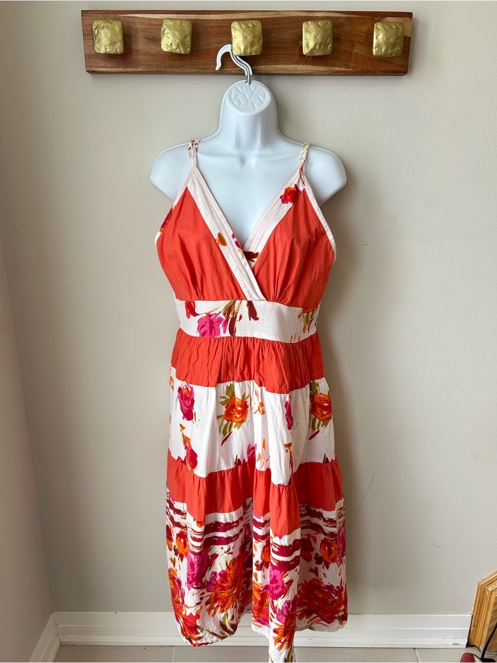 🟢 5 for $25 🟢 100% COTTON Coral Floral Sundress Cottagecore Boho Summer Midi Dre - Picture 4 of 14